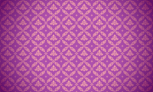 ilustrações, clipart, desenhos animados e ícones de padrão tailandês de luxo ilustração vetorial de fundo roxo. padrão de elemento tailandês lai. tema dourado e roxo - tailandês