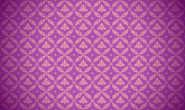 Luxury Thai pattern purple background vector illustration. lai Thai element pattern. Gold and purple theme Luxury Thai pattern purple background vector illustration. lai Thai element pattern. Gold and purple theme thai culture stock illustrations