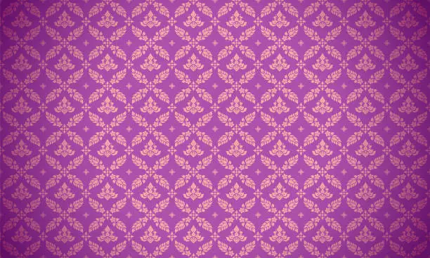 Vector illustration of Luxury Thai pattern purple background vector illustration. lai Thai element pattern. Gold and purple theme