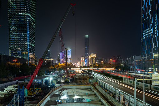 Shenzhen subway construction site at night