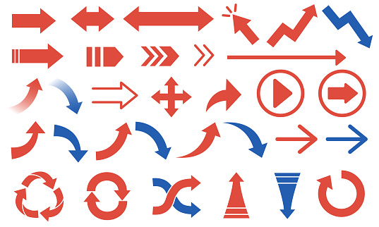 Vector illustration material of various kinds of red and blue arrows