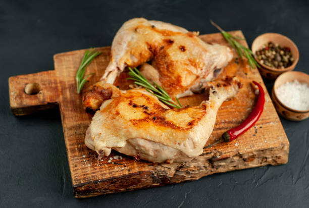 istock Two fried chicken legs on a stone background with spices, ready to eat with copy space for your text 1310303744
