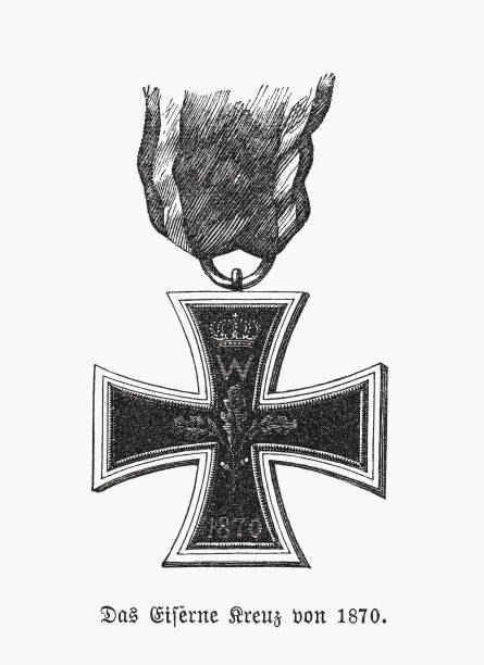 Iron Cross, German military decoration, wood engraving, published in 1893 The Iron Cross from 1870. The Iron Cross (German: Eisernes Kreuz) was a military decoration in the Kingdom of Prussia, and later in the German Empire. King Frederick William III of Prussia established it  during the Napoleonic Wars. It was awarded during the Franco-Prussian War (1870/71), World War I (1914/18), and World War II (1939/45). The Iron Cross was usually a military decoration only. Wood engraving, published in 1893. iron cross stock illustrations