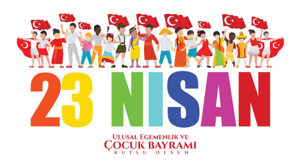 illustrations, cliparts, dessins animés et icônes de illustration vectorielle du cocuk baryrami 23 nisan , traduction: turc avril 23 souveraineté nationale et journée de l’enfant, design graphique à la fête turque, icône pour enfants, logo enfants. - avril