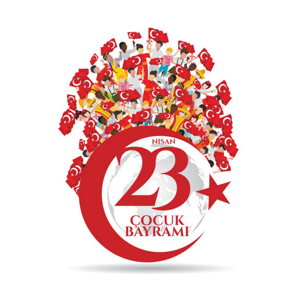 vector illustration of the cocuk baryrami 23 nisan , translation: Turkish April 23 National Sovereignty and Children's Day, graphic design to the Turkish holiday, kids icon, children logo. vector illustration of the cocuk baryrami 23 nisan , translation: Turkish April 23 National Sovereignty and Children's Day, graphic design to the Turkish holiday, kids icon, children logo. number 23 stock illustrations