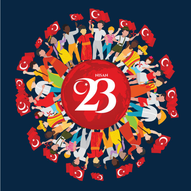 vector illustration of the cocuk baryrami 23 nisan , translation: Turkish April 23 National Sovereignty and Children's Day, graphic design to the Turkish holiday, kids icon, children logo. vector illustration of the cocuk baryrami 23 nisan , translation: Turkish April 23 National Sovereignty and Children's Day, graphic design to the Turkish holiday, kids icon, children logo. number 23 stock illustrations