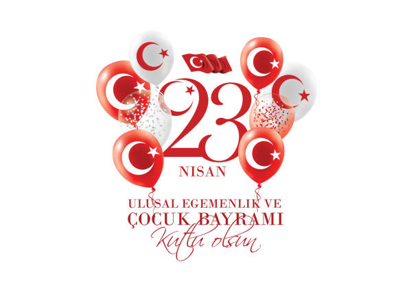 ilustrações de stock, clip art, desenhos animados e ícones de vector illustration of the cocuk baryrami 23 nisan , translation: turkish april 23 national sovereignty and children's day, graphic design to the turkish holiday, kids icon, children logo. - april