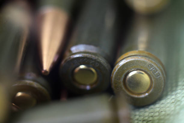 Live ammunition for automatic weapons or rifles ranked. Close-up view.