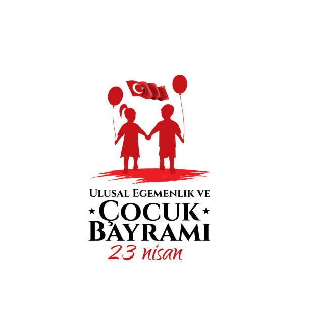 ilustrações de stock, clip art, desenhos animados e ícones de vector illustration of the cocuk baryrami 23 nisan , translation: turkish april 23 national sovereignty and children's day, graphic design to the turkish holiday, kids icon, children logo. - april