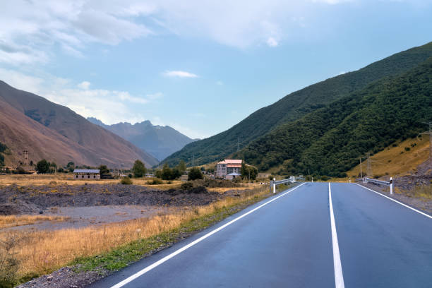 Highway overlooking Mount Kazbeg Georgia