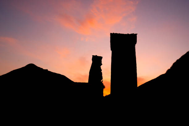 one of a series photos which different phases of sunset movement with silhouette people moving and changing in background