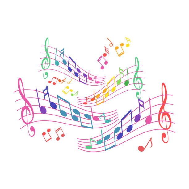 bunte musiknote. satz von regenbogen-musik-note - black bass stock-grafiken, -clipart, -cartoons und -symbole