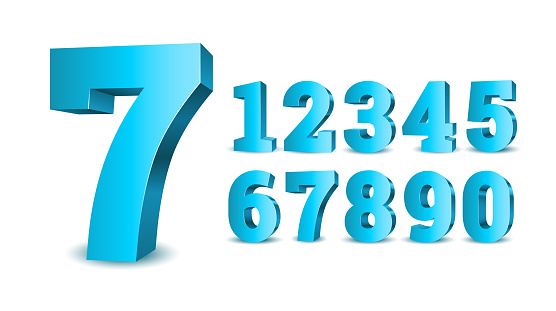 Blue 3d numbers. Symbol set. Vector illustration