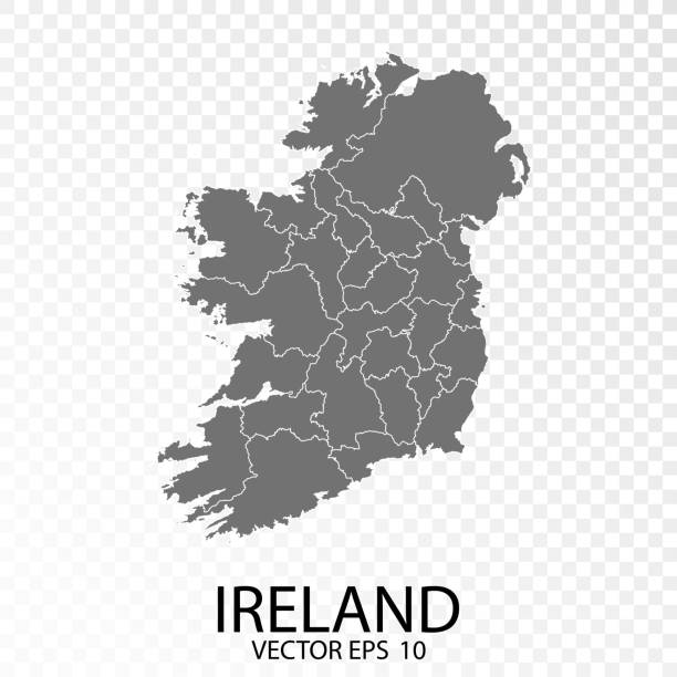 illustrazioni stock, clip art, cartoni animati e icone di tendenza di trasparente - mappa grigia dettagliata dell'irlanda - irlanda