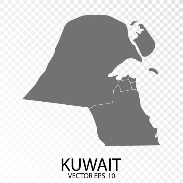 Vector illustration of Transparent - High Detailed Grey Map of Kuwait