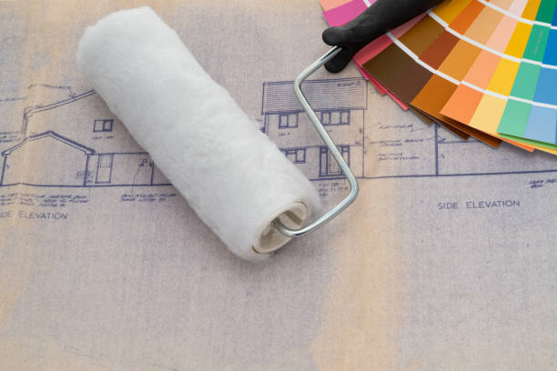 istock Colour swatch and a construction blueprint with paint roller 1310315891