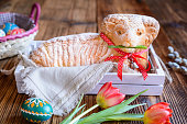 Classic Easter lamb pound cake sprinkled with powdered sugar