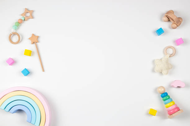 istock Baby kids toys frame on white background. Top view. Flat lay. Copy space for text 1310323440
