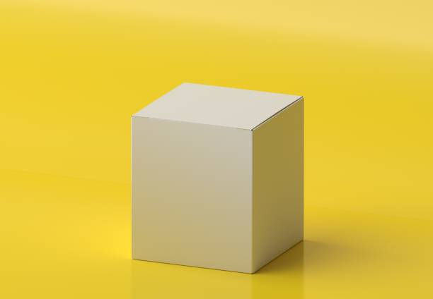 Blank white cube gift box with closed hinged flap lid on white background.