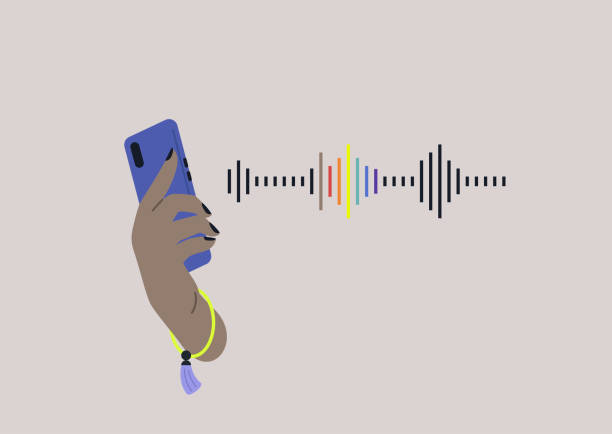 ein lgbtq-podcast, eine hand, die ein smartphone mit einer regenbogen-soundwelle hält - record noise stock-grafiken, -clipart, -cartoons und -symbole