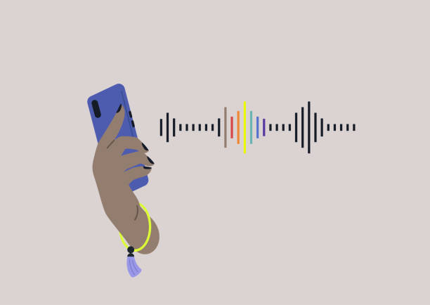 An LGBTQ podcast, a hand holding a smartphone with a rainbow sound wave An LGBTQ podcast, a hand holding a smartphone with a rainbow sound wave podcast mobile stock illustrations