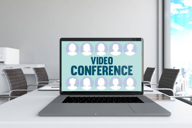 istock Video Conference Concept with Laptop and Office Boardroom 1310328085