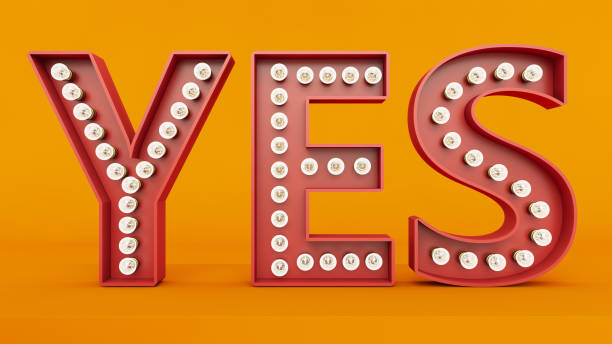 Yes and Light Bulb Sign Yes and Light Bulb Sign. 3D Render yes single word stock pictures, royalty-free photos & images