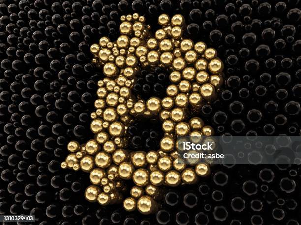 Bitcoin Logo With Golden Spheres Stock Photo - Download Image Now - Bitcoin, Gold - Metal, Gold Colored