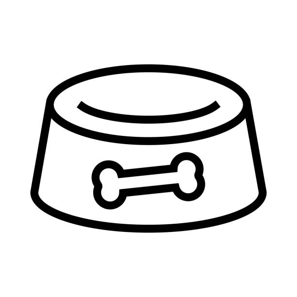 개 사료 그릇 라인 아이콘, 윤곽 기호 벡터 일러스트 - 강아지 먹이 그릇 stock illustrations