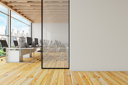 Modern Empty Office Room With White Blank Wall. 3d Render