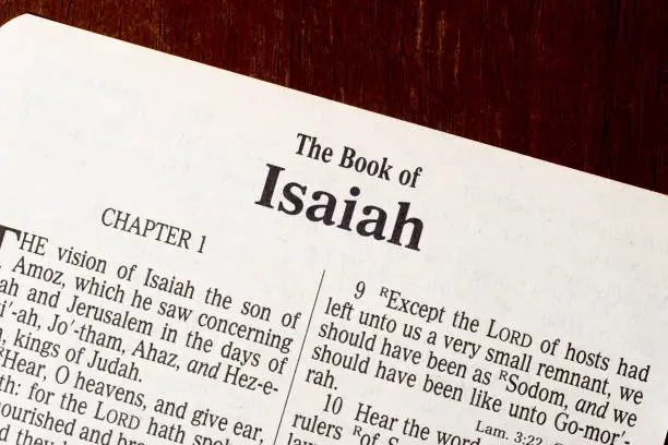 This is the King James Bible translated in 1611.  There is no copyright.  Close-up of the Title of the Book of Isaiah