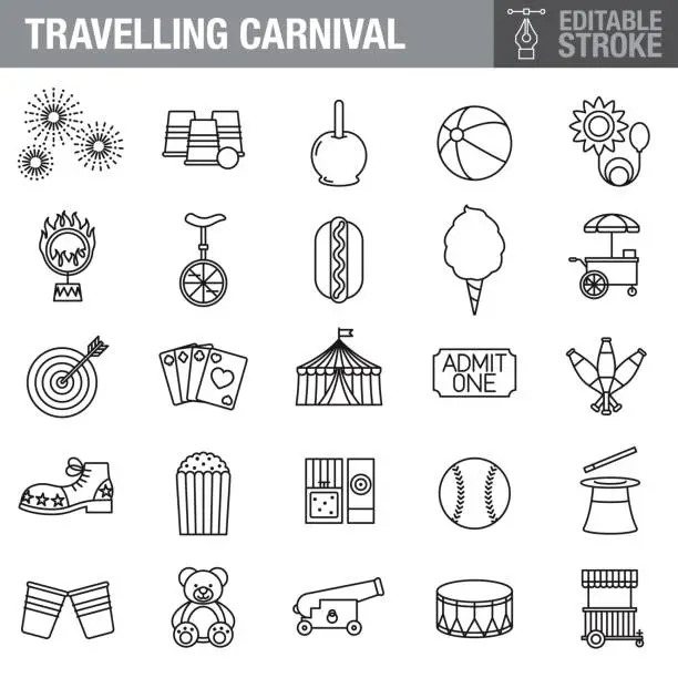 Vector illustration of Circus Editable Stroke Icon Set