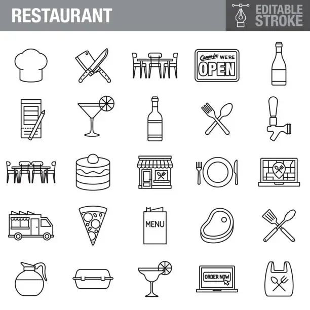 Vector illustration of Restaurant Editable Stroke Icon Set