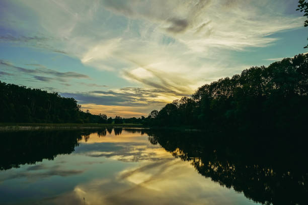 istock River. The river on the background of the sunset. 1310336442