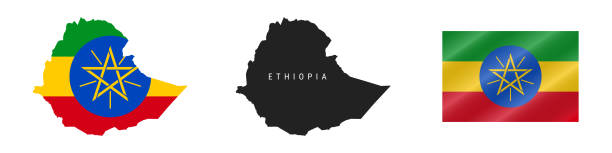 エチオピア。詳細なフラグマップ。詳細なシルエット。フラグを振る。ベクトルの図 - silhouette ethiopia map cartography点のイラスト素材／クリップアート素材／マンガ素材／アイコン素材