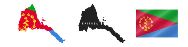 Eritrea. Detailed flag map. Detailed silhouette. Waving flag. Vector illustration Eritrea. Map with masked flag. Detailed silhouette. Waving flag. Vector illustration isolated on white. silhouette of a eritrea stock illustrations