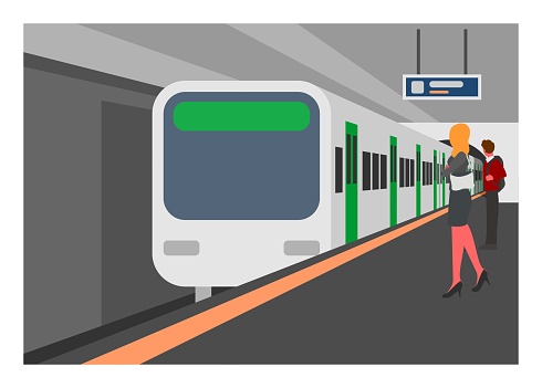 simple flat illustration of subway train station.