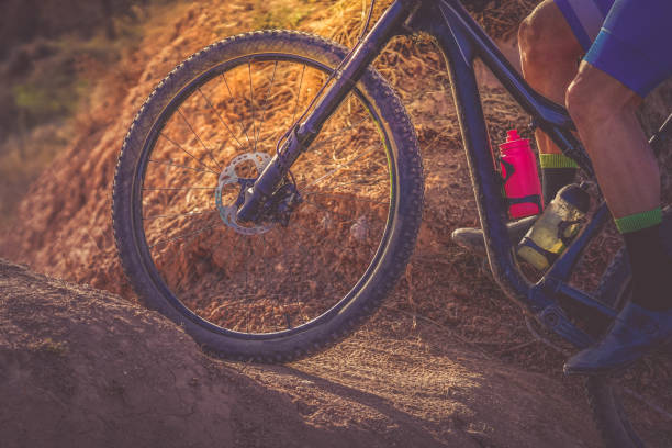 istock Mountain biking on a training track in action. 1310345122
