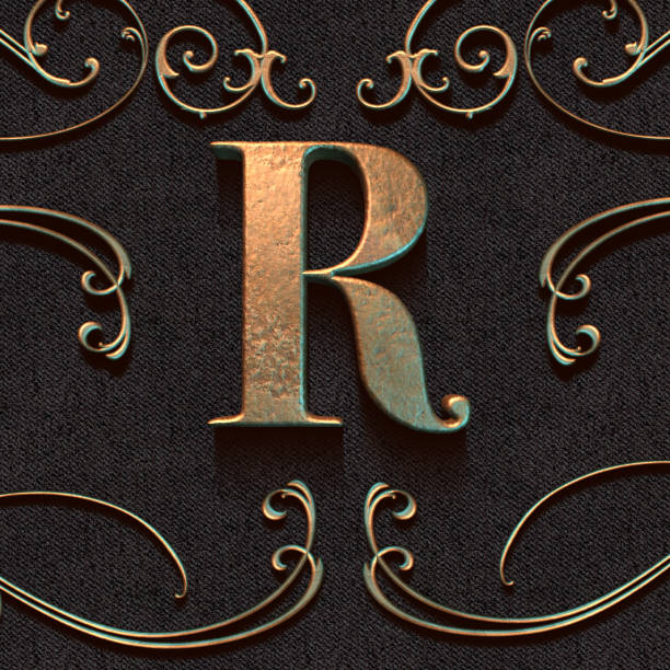 istock Golden 3d alphabet, word, logo design, 3d illustration, letter r 1310347131