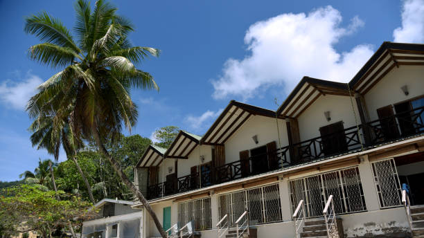 istock building with summer apartments for rent on tropical beach. 1310347941