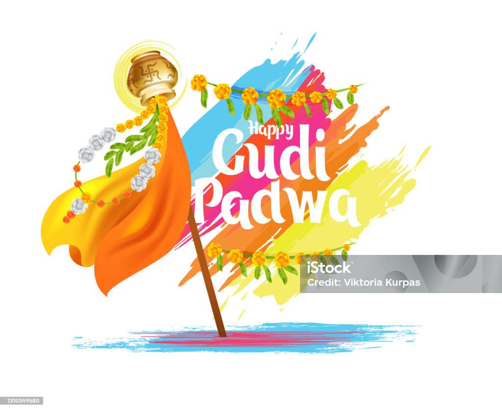 Gudi Padwa Vector Festive Illustration Hindu New Year Celebration ...