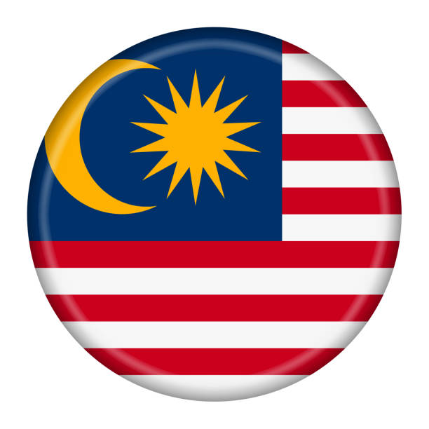 클리핑 경로와 말레이시아 플래그 버튼 3d 그림 - 말레이시아 국기 stock illustrations