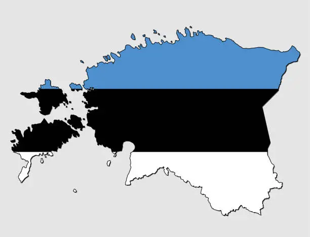 Vector illustration of Map Of The Republic Of Estonia, Filled with the National Flag