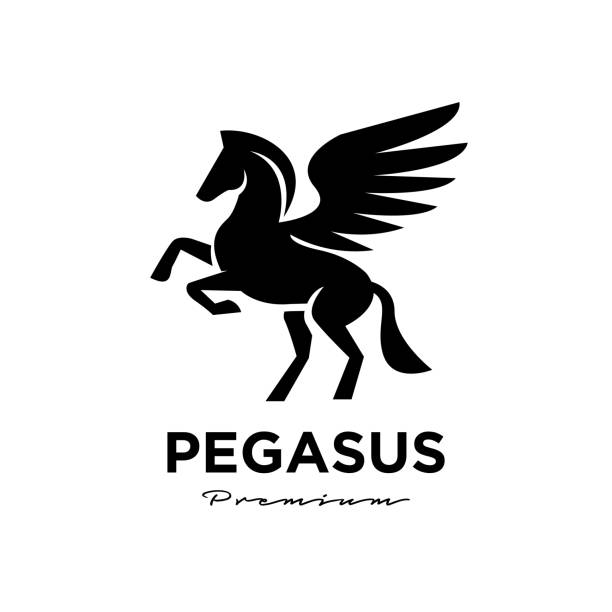 pegasus fly horse, czarny koń, logo design inspiration vector - pegasus horse symbol mythology stock illustrations