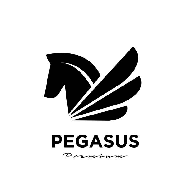 Pegasus Fly Horse, Black Horse head face, Design Inspiration Vector logo Pegasus Fly Horse, Black Horse, Design Inspiration Vector logo pony wings stock illustrations