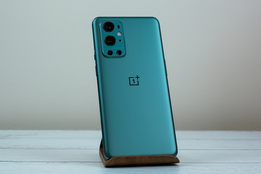 OnePlus 9 Pro 5G in Pine Green color. New York, NY, USA. April, 2021.