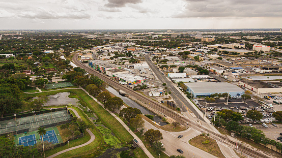 Aerial Drone View of Okeechobee & I-95 in Downtown West Palm Beach, Florida During Spring Break in March of 2021