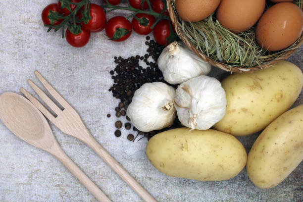 Fresh food from the garden accompanied by wooden cutlery