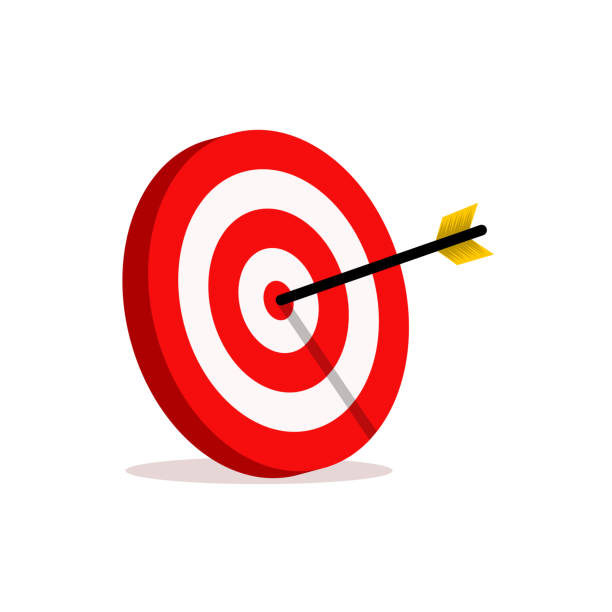 abstrakcyjne ilustracje wektorowe docelowe. cel dla sportu łuczniczego lub marketingu biznesowego. znak symbolu ostrości celu - target bulls eye aspirations red stock illustrations