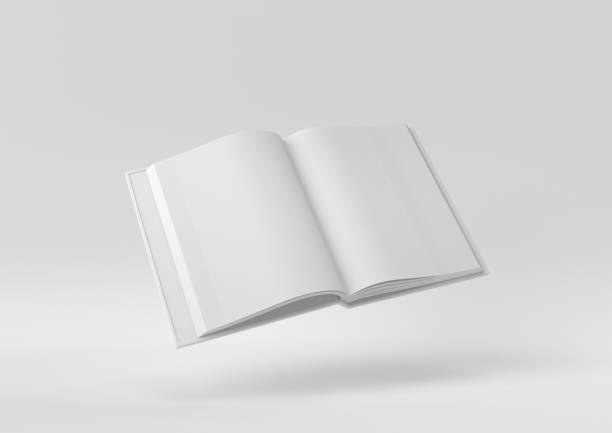 istock White Blank Open Magazine or Book floating in white background. minimal concept idea creative. monochrome. 3D render. 1310373255